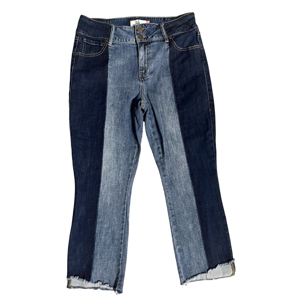 Cabi 6281 Hi-Low Crop Two-Tone Colorblock Jeans Blue Size 10 Womens Denim - Picture 2 of 9